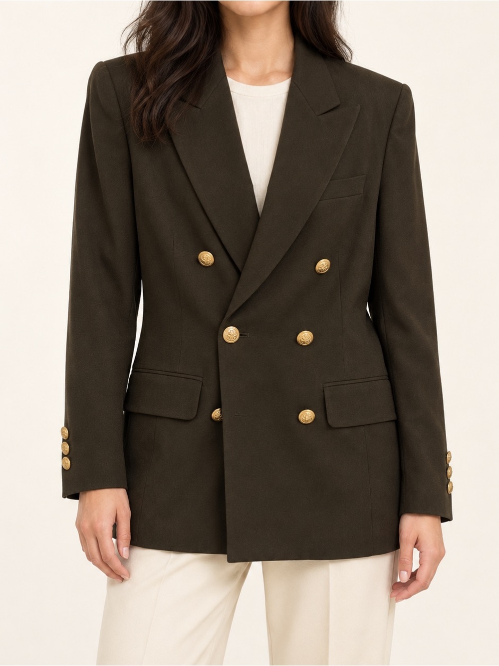 Vintage Liz Claiborne Wool Double Breasted Blazer Gold Buttons Size 6